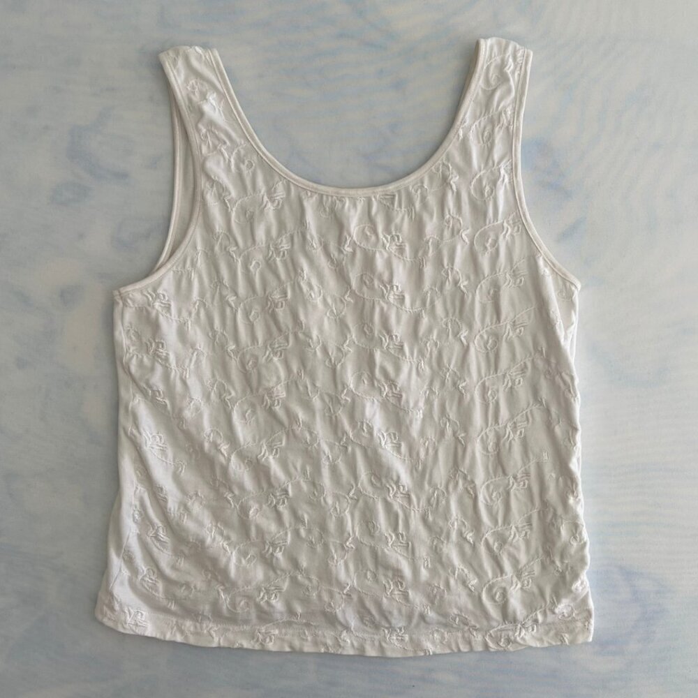 Rene Rofe Lingerie Embroidered White Cropped Tank Top